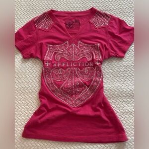 Cute y2k Affliction Pink Graphic Tee